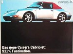 Porsche Original Werbeplakat 1993 - Carrera Cabriolet - Gut Erhalten