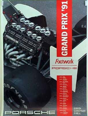 Porsche Original Rennplakat 1991 - Porsche Footwork Grand Prix - Leichte Gebrauchsspuren