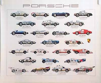 Porsche Original Werbeposter 1974 - Rennwägen 1953-1974 - Leichte Gebrauchsspuren