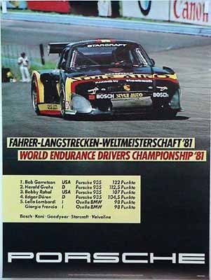 Porsche Original Rennplakat 1981 - Fahrer-langstrecken-weltmeisterschaft - Gut Erhalten