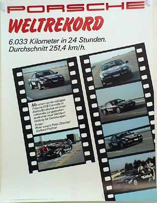 Porsche Original Rennplakat - Porsche Weltrekord - Gut Erhalten