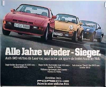 Porsche Original Werbeplakat - Porsche 924 Turbo/911 Turbo/928 S - Gut Erhalten