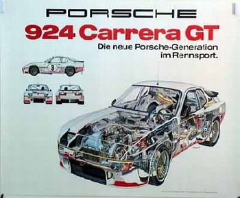 Porsche Original Werbeplakat - Porsche 924 Carrera Gt - Gut Erhalten