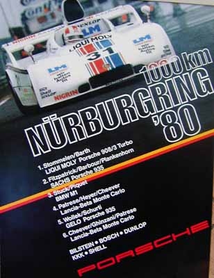Porsche Original Rennplakat 1980 - 1000 Km Nürburgring Stommelen/barth - Gut Erhalten