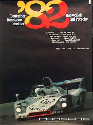 Porsche Original Rennplakat 1982 - Deutscher Rennsportmeister B, Wollek - Gut Erhalten