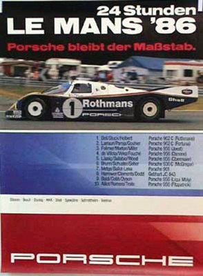 Porsche Original Rennplakat 1986 - 24 Stunden Von Le Mans - Gut Erhalten