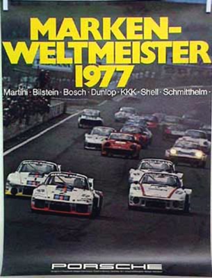 Porsche Original Werbeplakat 1977 - Markenweltmeister - Lädiert