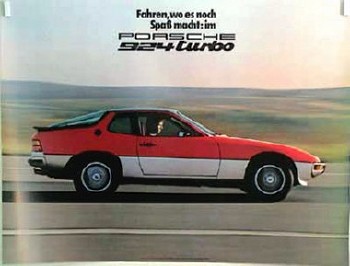 Porsche Original Werbeplakat - Spass Im Porsche 924 Turbo Zweifarbig - Gut Erhalten