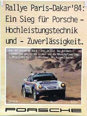 Porsche Original Rennplakat 1984 - Ralley Paris Dakar - Gut Erhalten