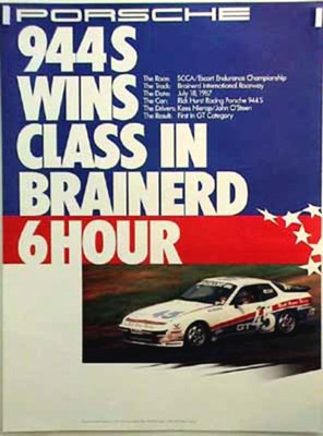 Porsche Original Rennplakat 1987 - Porsche 944 6 Stunden Von Brainerd - Leichte Gebrauchsspuren