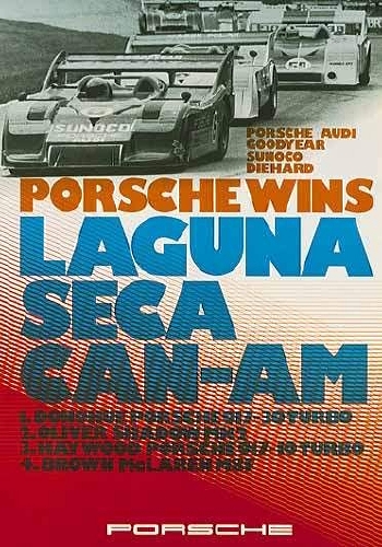 Porsche Rennplakat Reprint Wins Laguna - Postkarte Reprint