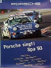 Porsche Original Rennplakat 1993 - Porsche Gewinnt Spa - Gut Erhalten